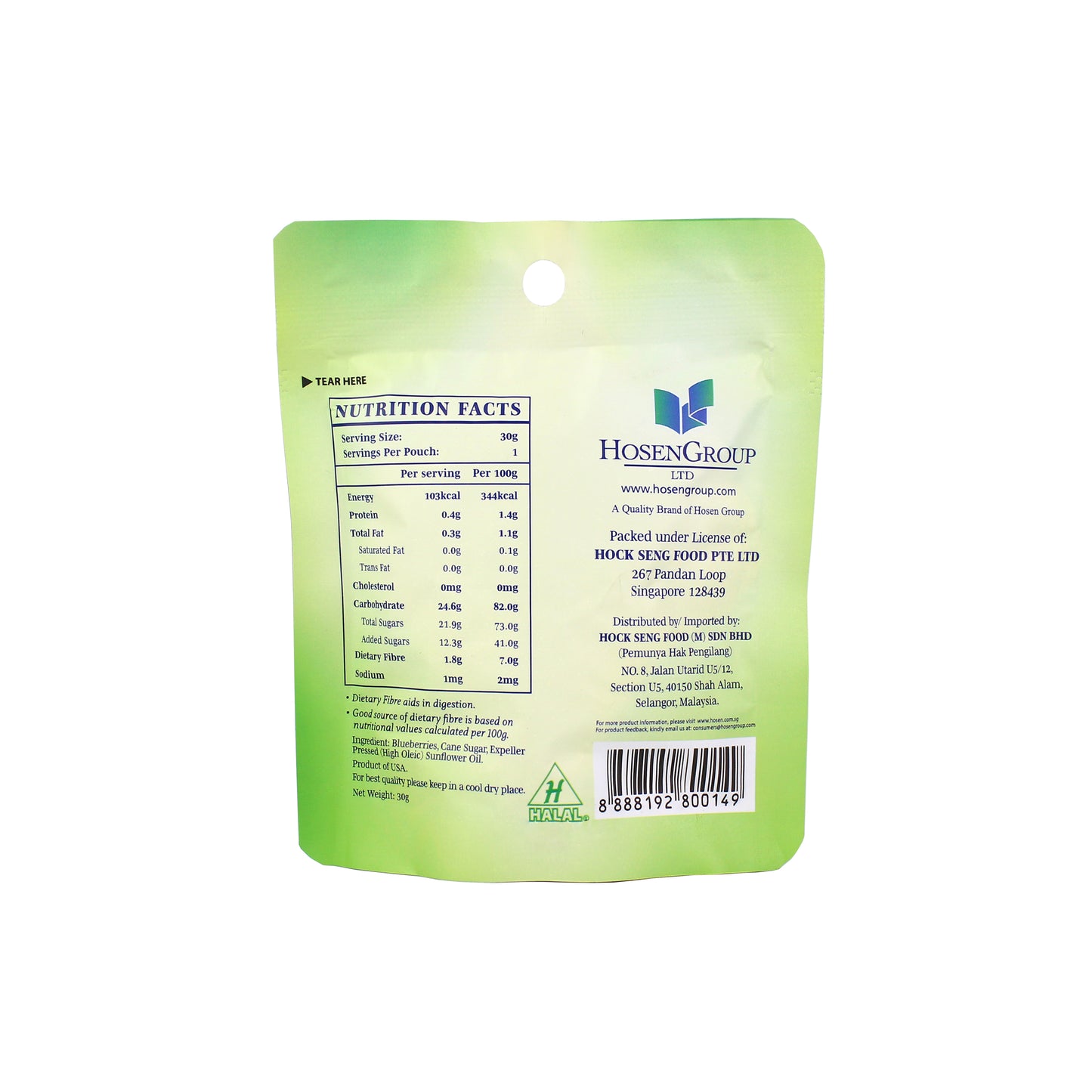 Hosen Dried Blueberries 6 x 30g (Multi-Pack)