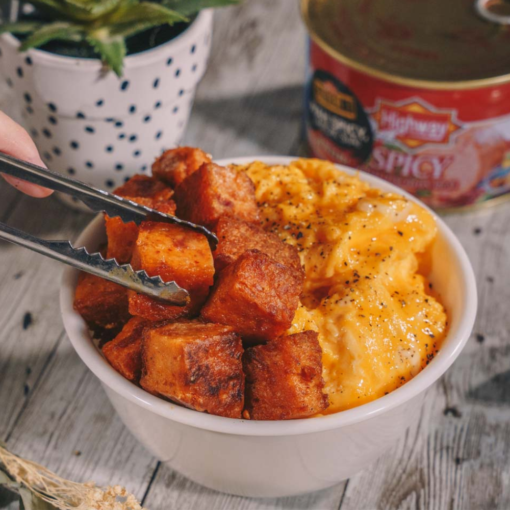 Luncheon Meat Rice Bowl with Scrambled Eggs