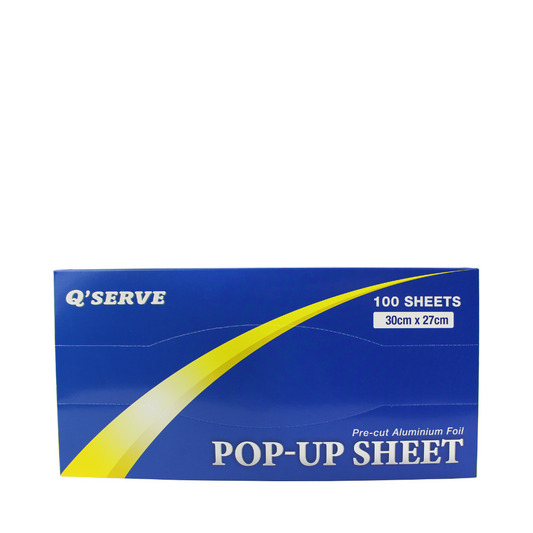Q'Serve Aluminium Pop Up Foil Sheets (Pre-Cut Foil) 30cm x 27cm x 100 sheets