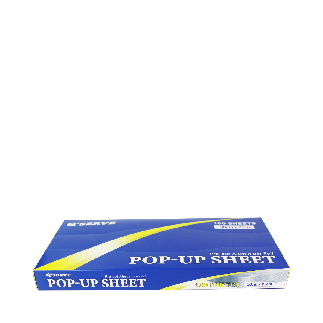 Q'Serve Aluminium Pop Up Foil Sheets (Pre-Cut Foil) 30cm x 27cm x 100 sheets