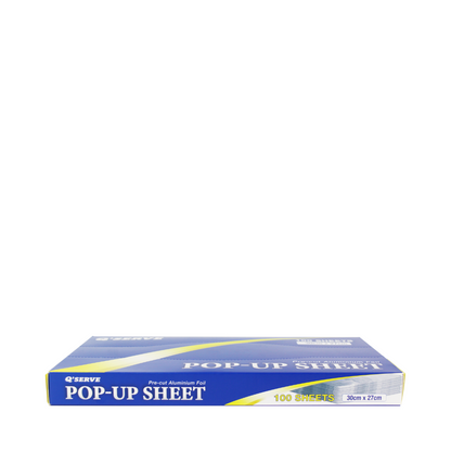 Q'Serve Aluminium Pop Up Foil Sheets (Pre-Cut Foil) 30cm x 27cm x 100 sheets