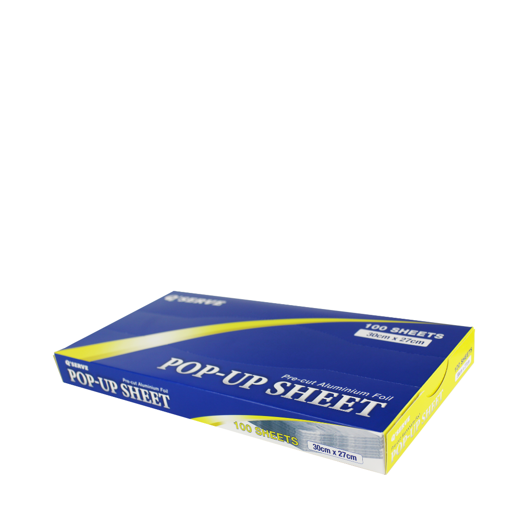 Q'Serve Aluminium Pop Up Foil Sheets (Pre-Cut Foil) 30cm x 27cm x 100 sheets