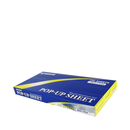 Q'Serve Aluminium Pop Up Foil Sheets (Pre-Cut Foil) 30cm x 27cm x 100 sheets