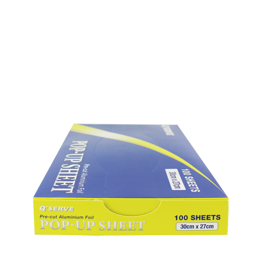 Q'Serve Aluminium Pop Up Foil Sheets (Pre-Cut Foil) 30cm x 27cm x 100 sheets