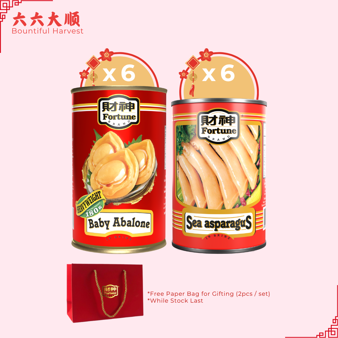 Bountiful Harvest 六六大顺 - Fortune Baby Abalone 425g (8P - 10P, DW: 180g) x 6 + Sea Asparagus 425g x 6