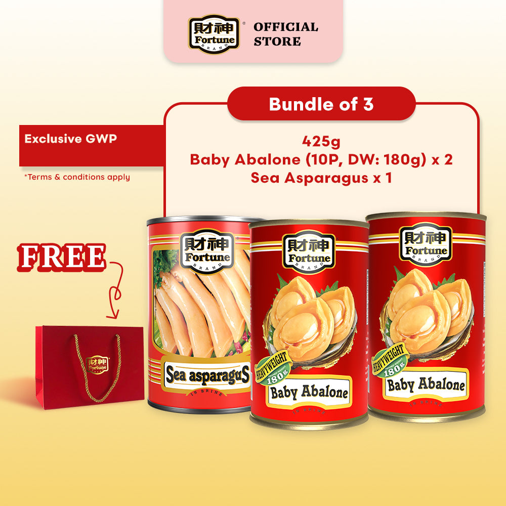 [CNY] Prosperous Delights 福气满满 - Fortune Baby Abalone 425g (10P, DW: 180g) x 2 + Sea Asparagus 425g x 1