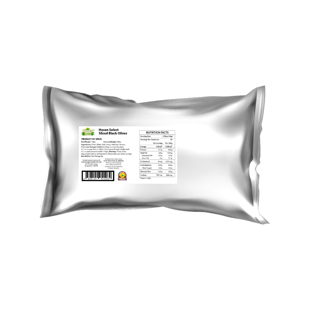 Hosen Select Black Olives Sliced 1.6kg (Pouch)