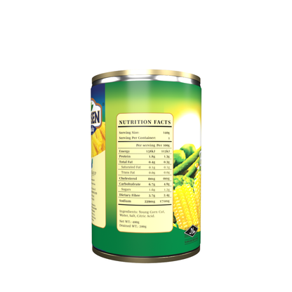 Hosen Baby Corn Young Corn Cut in Brine 400g