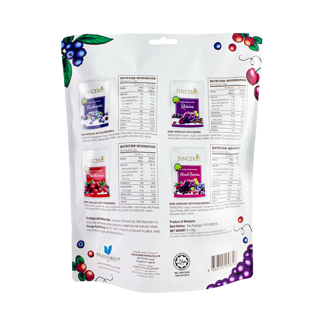 Sincero Dark Chocolate Berries Variety Pack 8 / 50g