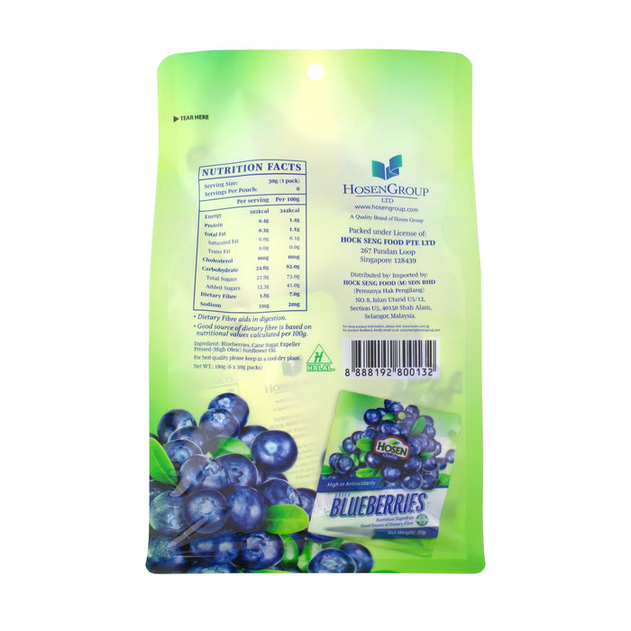 Hosen Dried Blueberries 6 x 30g (Multi-Pack)